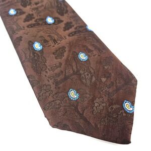 Vtg 1960s TERGAL Imported Originals Brown Asian Tree Embroidered Paisley Necktie